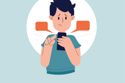 Ghosting ilustración de un chico con un móvil al que le han hecho Ghosting